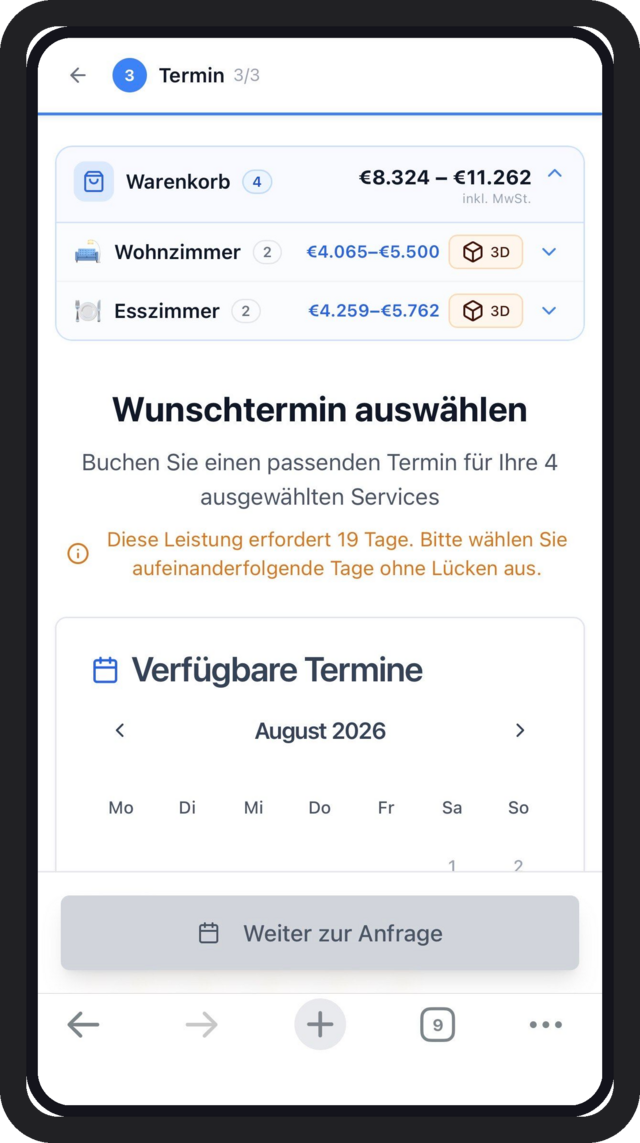 Kunde wählt einen Wunschtermin aus dem Kalender